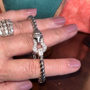 Elegant Silver  and CZ Diamond Women's Bangle 7”